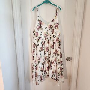 Torrid Lined Sundress 3X Ivory Floral Chiffon Adjustable Straps Hankerchief Hem
